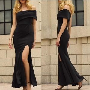 One Shoulder Black Formal Dress With High Slit